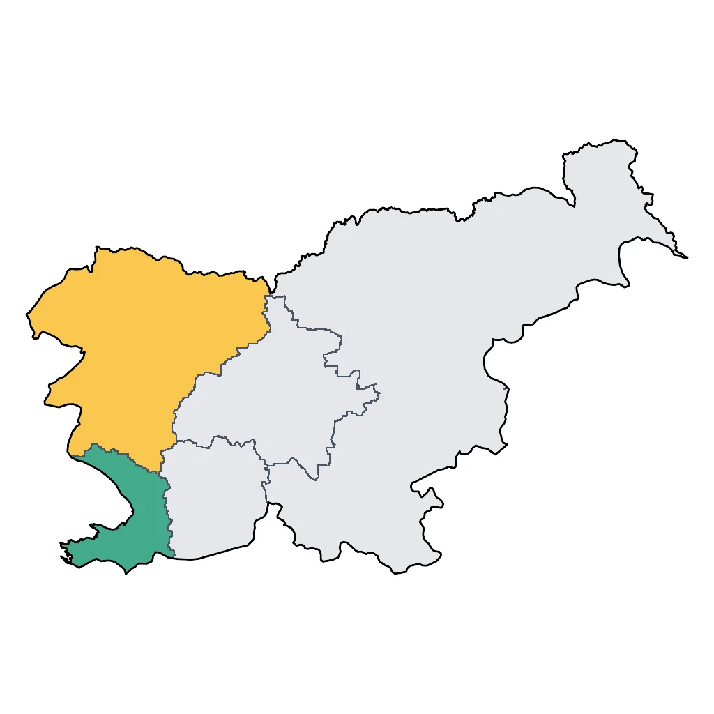 Map showing regions suitable for Beach & Sea in Slovenia. Overall suitability: good.