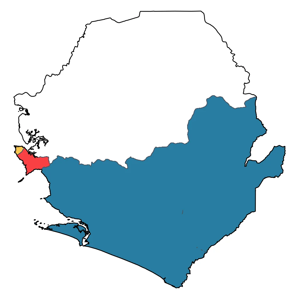 Map showing regions suitable for Adventure & Nature in Sierra Leone. Overall suitability: very_good.