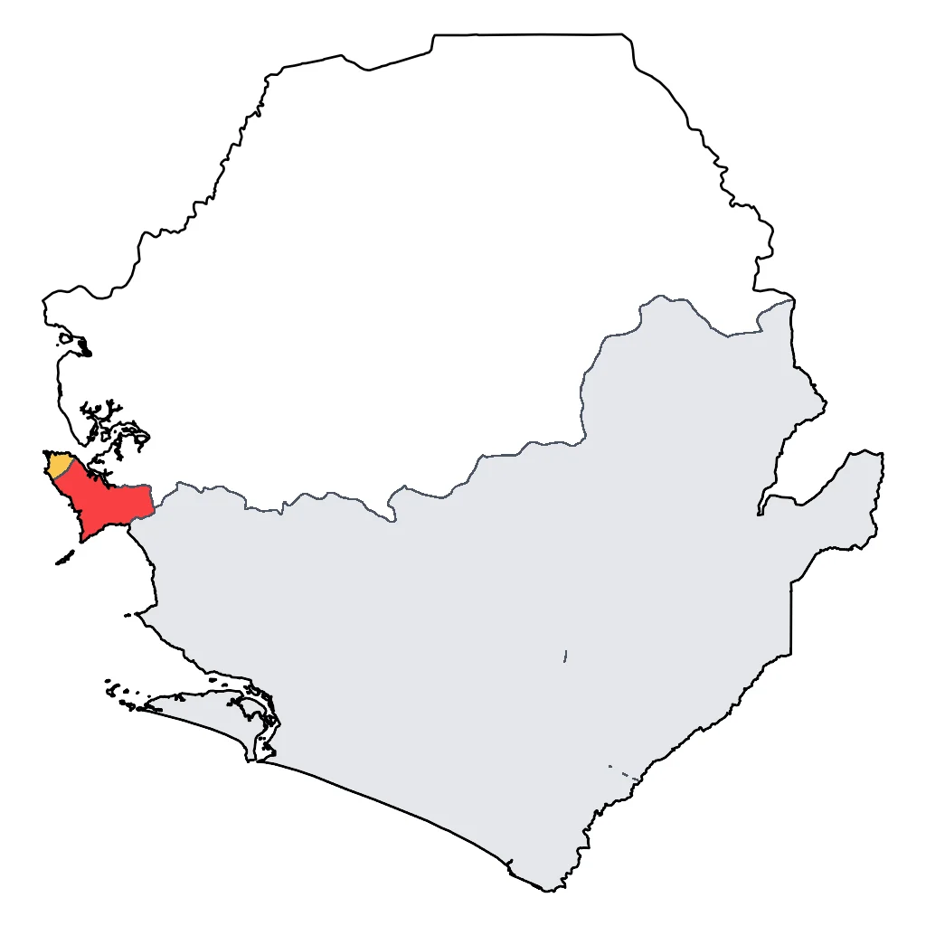 Map showing regions suitable for Beach & Sea in Sierra Leone. Overall suitability: very_good.
