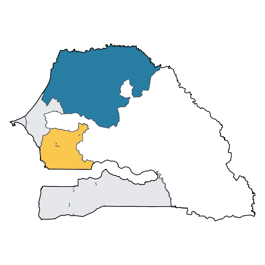 Map showing regions suitable for Road Trips & Scenic in Senegal. Overall suitability: good.