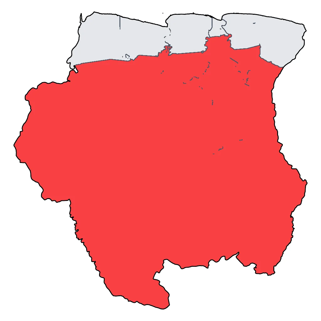 Map showing regions suitable for Relaxation & Wellness in Suriname. Overall suitability: good.