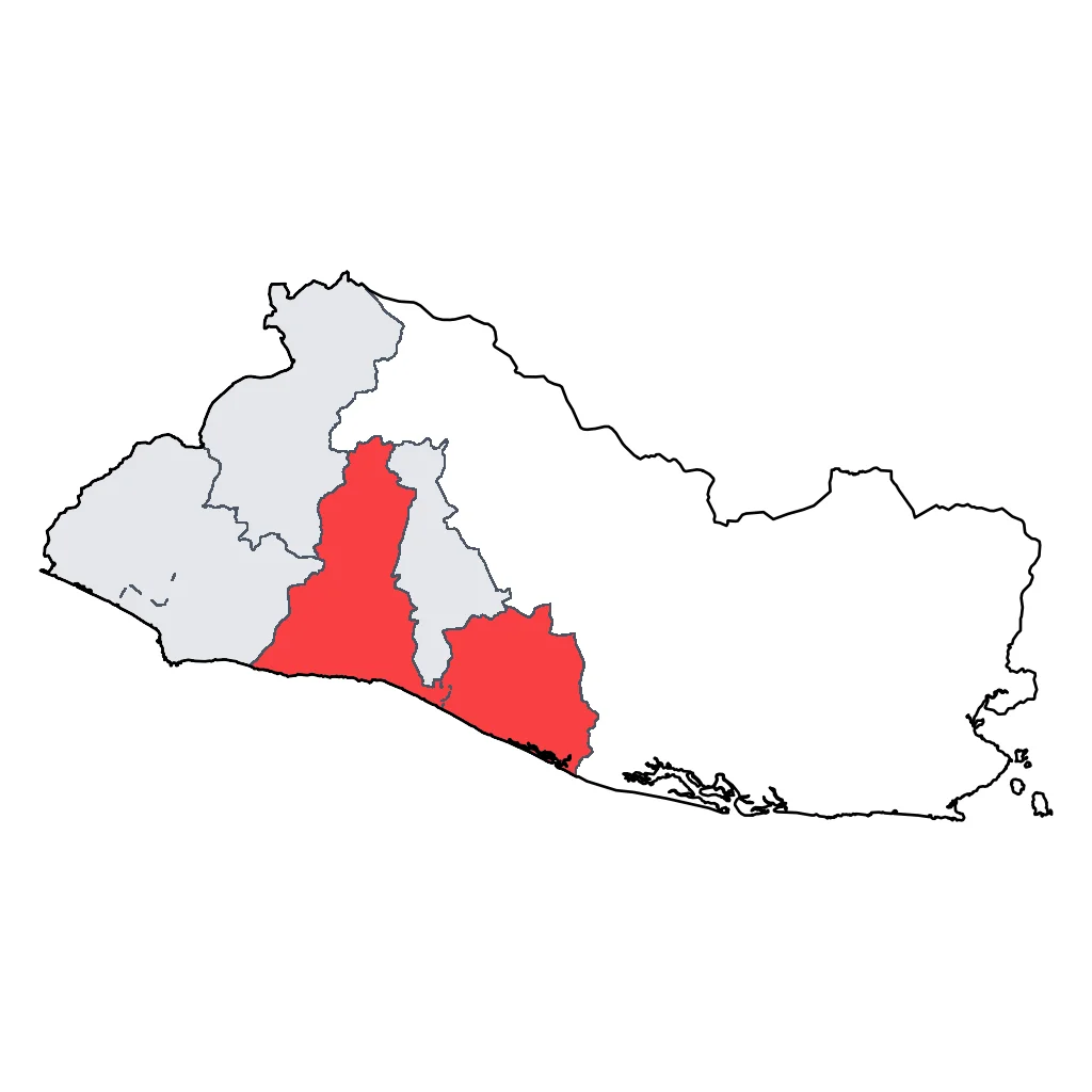 Map showing regions suitable for Beach & Sea in El Salvador. Overall suitability: very_good.