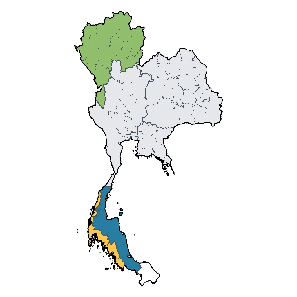 Map showing regions suitable for Relaxation & Wellness in Thailand. Overall suitability: excellent.