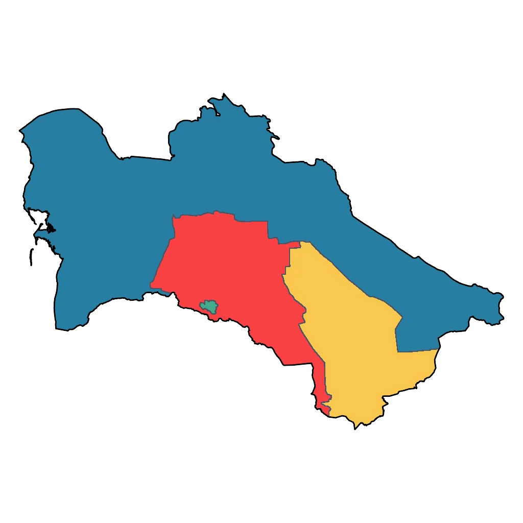 Map showing regions suitable for Road Trips & Scenic in Turkmenistan. Overall suitability: very_good.