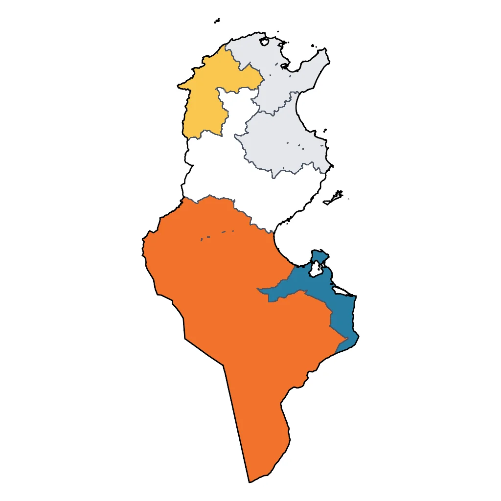 Map showing regions suitable for Adventure & Nature in Tunisia. Overall suitability: excellent.