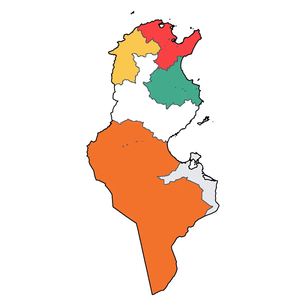 Map showing regions suitable for Road Trips & Scenic in Tunisia. Overall suitability: very_good.