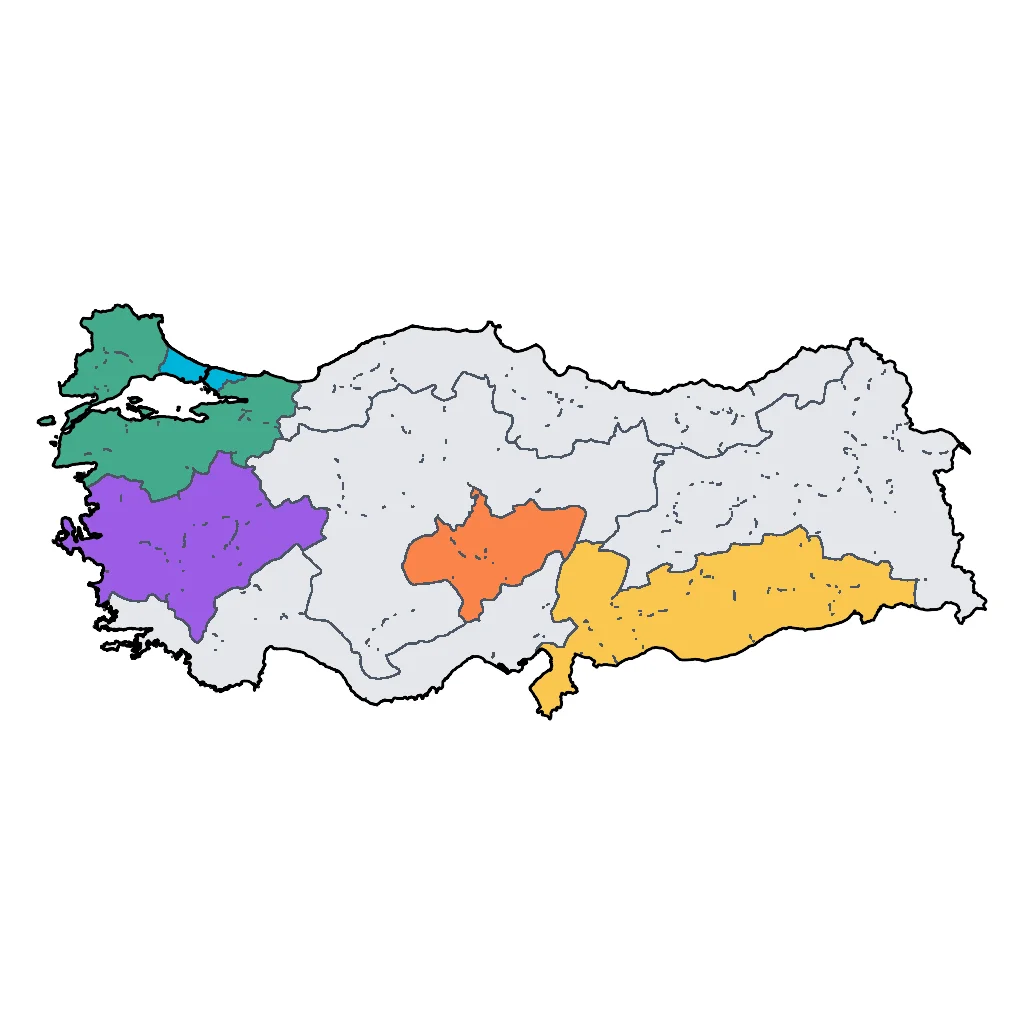 Map showing regions suitable for City & Cultural in Turkey. Overall suitability: excellent.