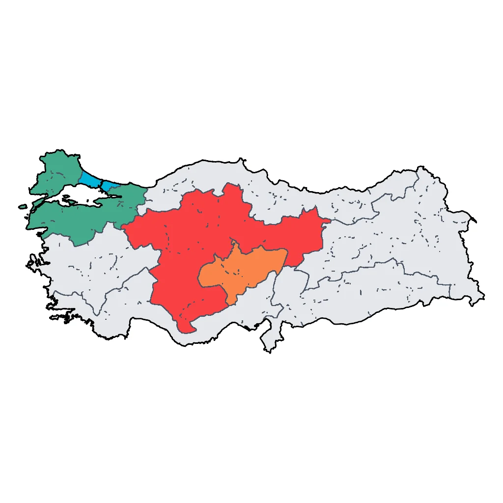 Map showing regions suitable for Festivals & Seasonal in Turkey. Overall suitability: very_good.
