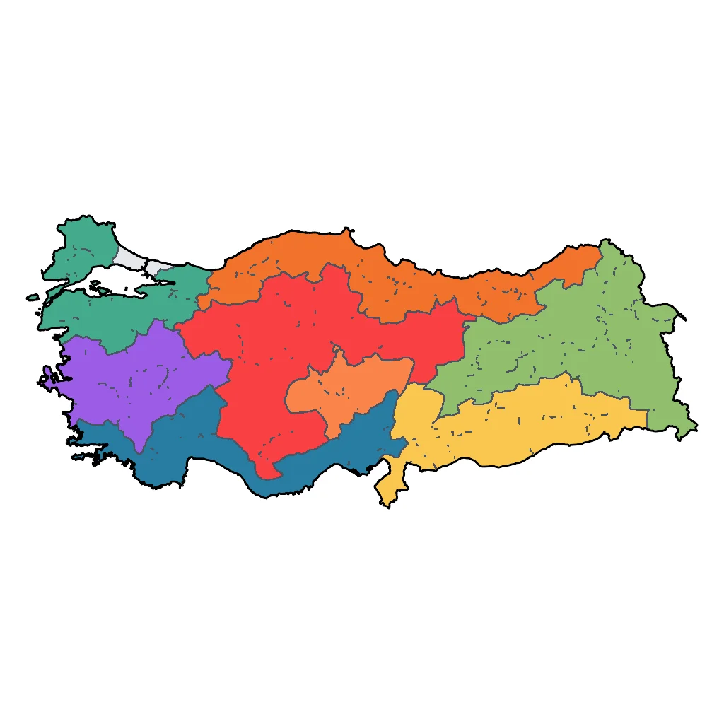 Map showing regions suitable for Road Trips & Scenic in Turkey. Overall suitability: excellent.