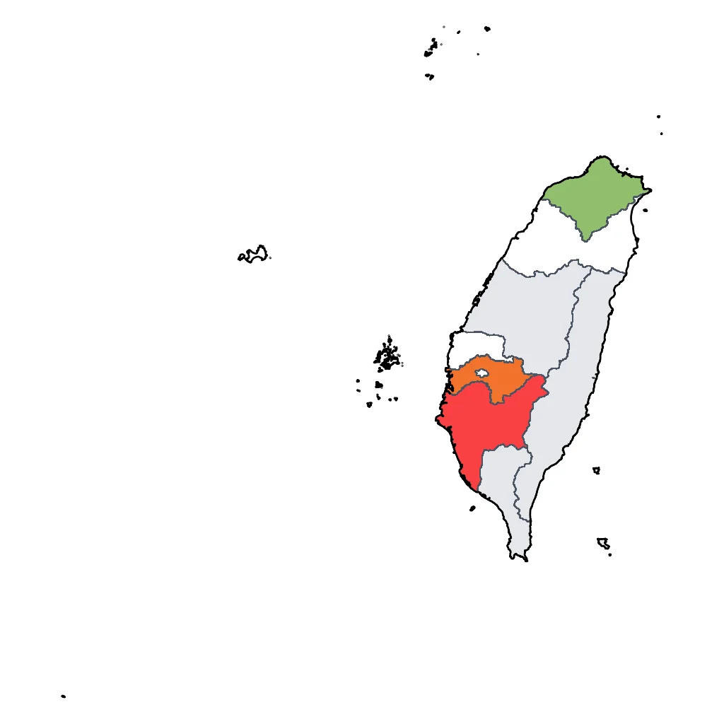 Map showing regions suitable for City & Cultural in Taiwan. Overall suitability: excellent.