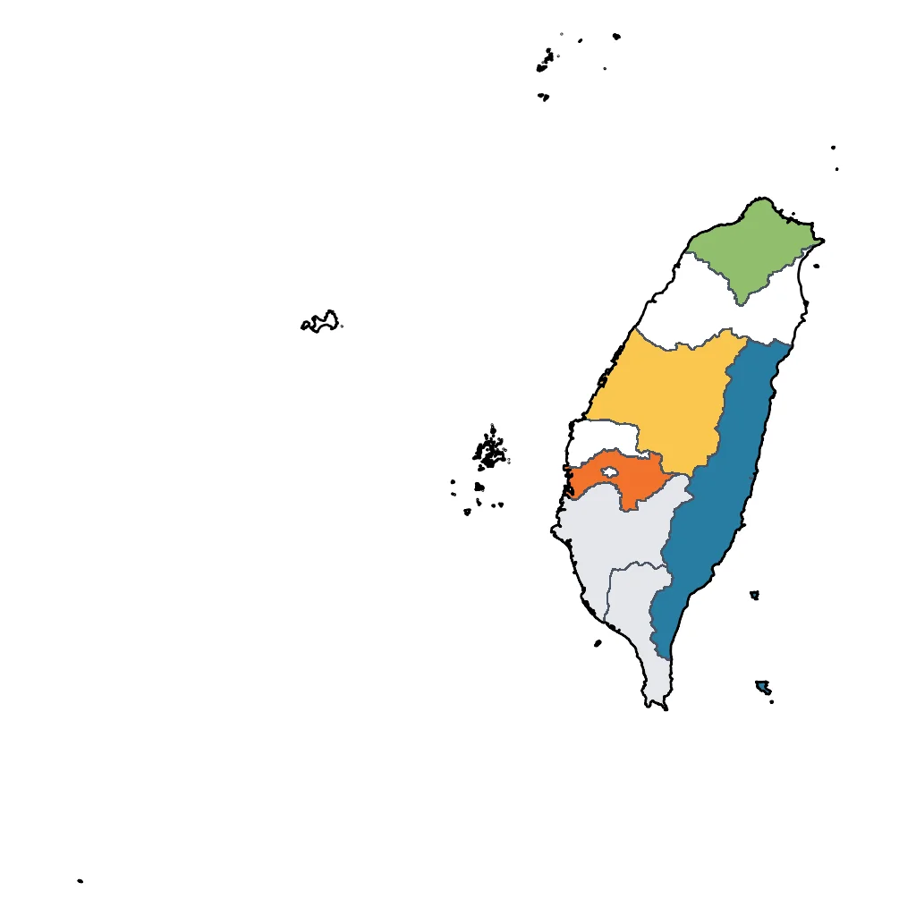 Map showing regions suitable for Relaxation & Wellness in Taiwan. Overall suitability: very_good.