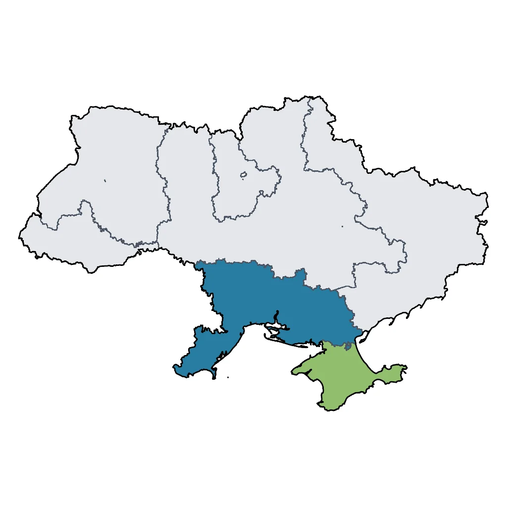 Map showing regions suitable for Beach & Sea in Ukraine. Overall suitability: very_good.