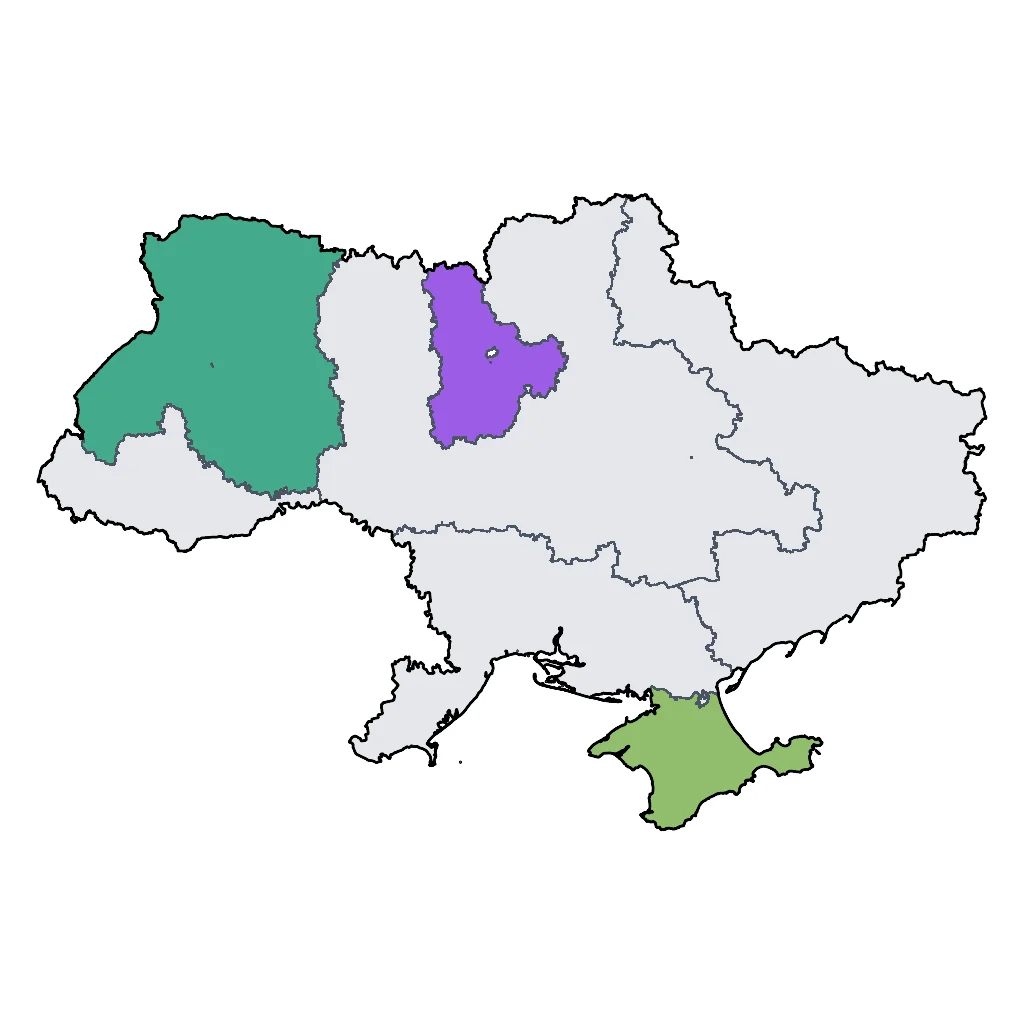 Map showing regions suitable for Road Trips & Scenic in Ukraine. Overall suitability: very_good.