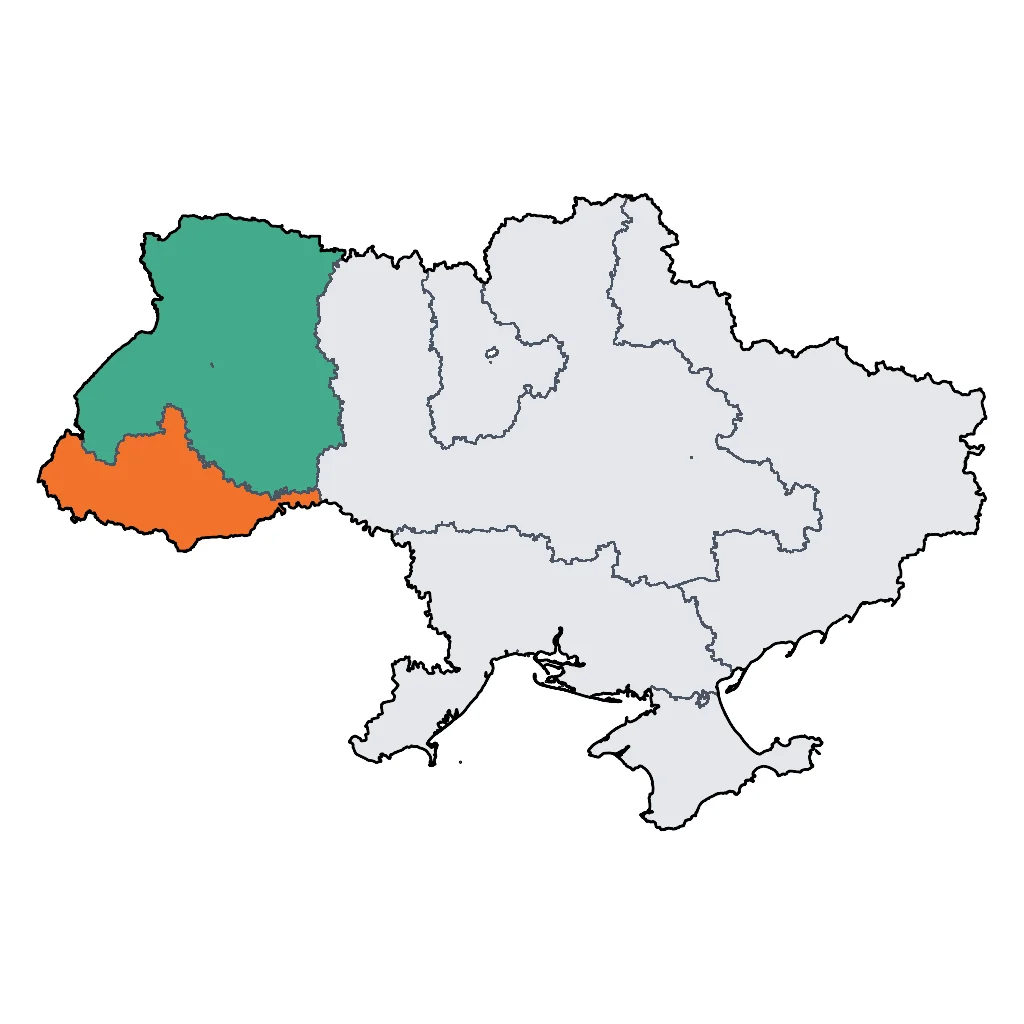Map showing regions suitable for Ski & Snow in Ukraine. Overall suitability: good.