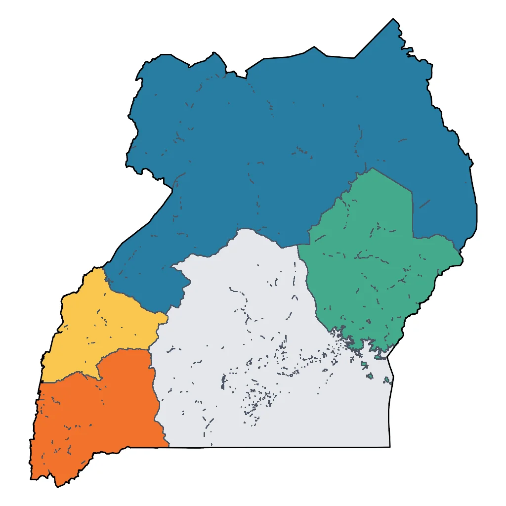 Map showing regions suitable for Adventure & Nature in Uganda. Overall suitability: excellent.
