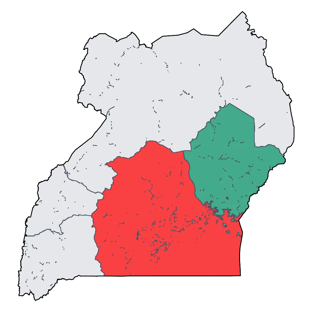 Map showing regions suitable for Festivals & Seasonal in Uganda. Overall suitability: very_good.