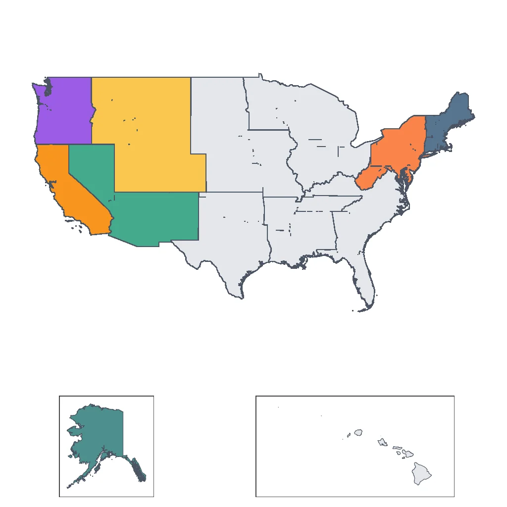 Map showing regions suitable for Ski & Snow in United States. Overall suitability: good.