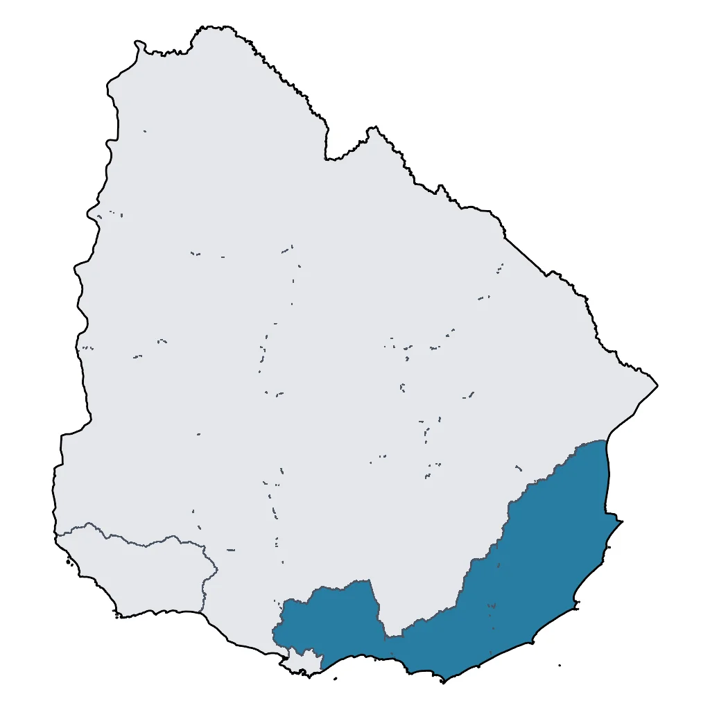 Map showing regions suitable for Beach & Sea in Uruguay. Overall suitability: very_good.