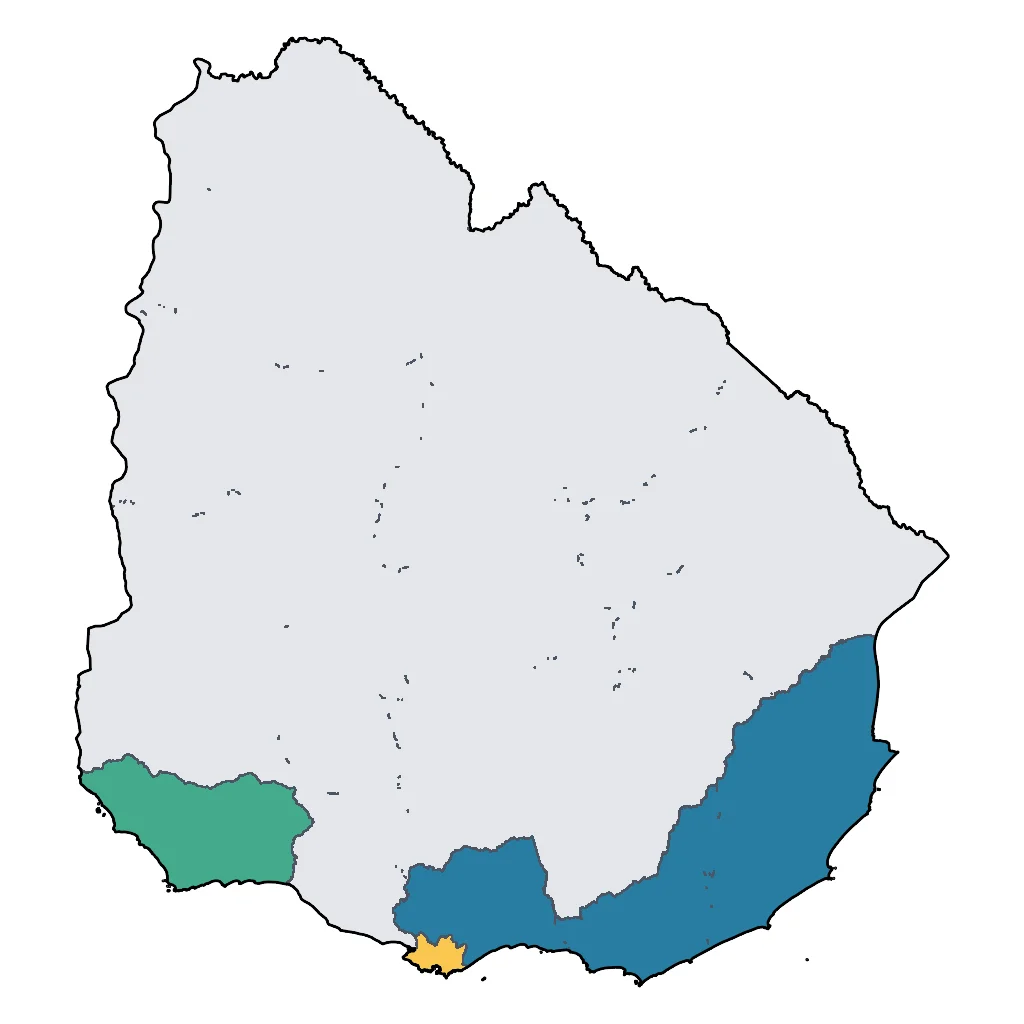 Map showing regions suitable for City & Cultural in Uruguay. Overall suitability: very_good.