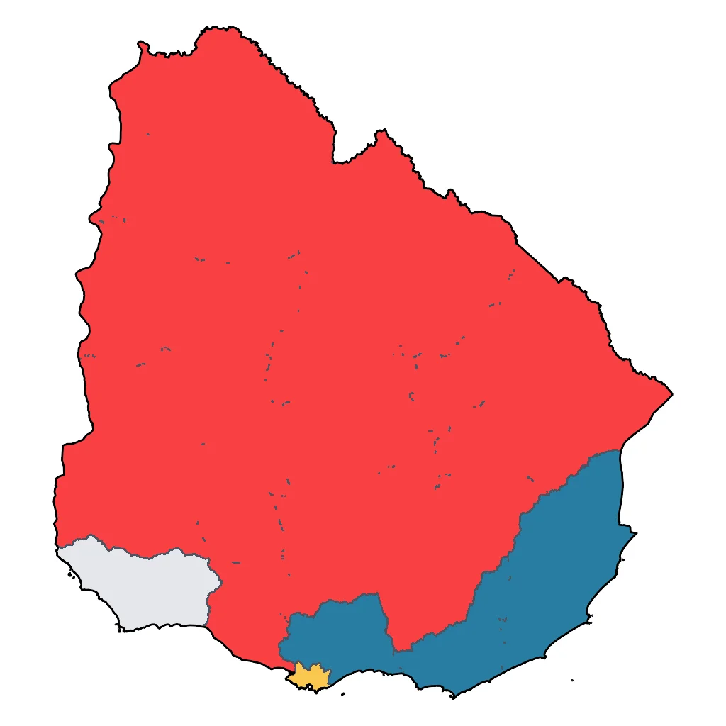 Map showing regions suitable for Road Trips & Scenic in Uruguay. Overall suitability: very_good.