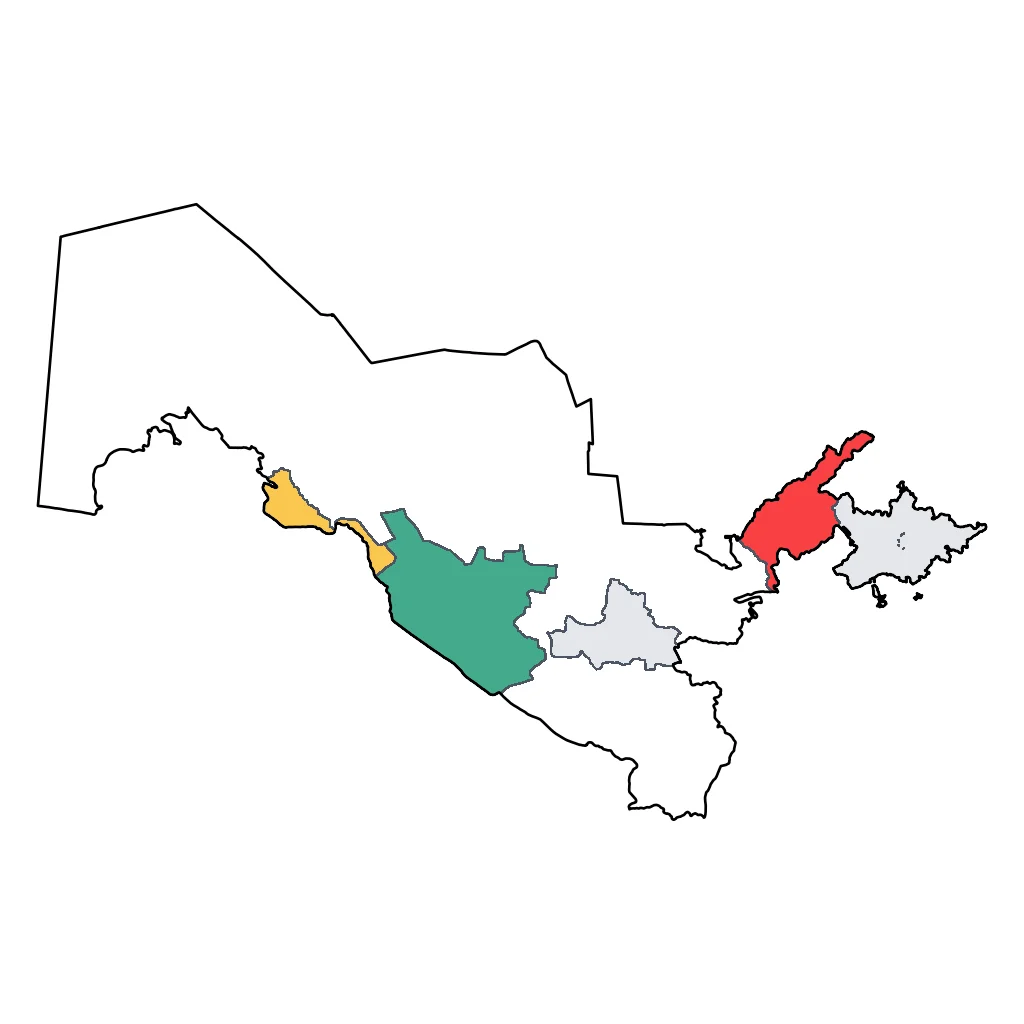 Map showing regions suitable for Adventure & Nature in Uzbekistan. Overall suitability: good.