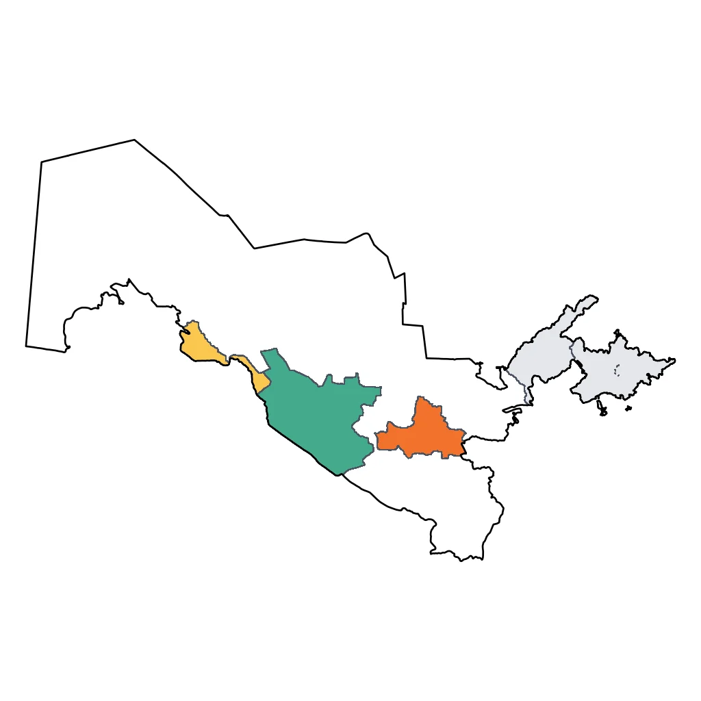 Map showing regions suitable for City & Cultural in Uzbekistan. Overall suitability: excellent.