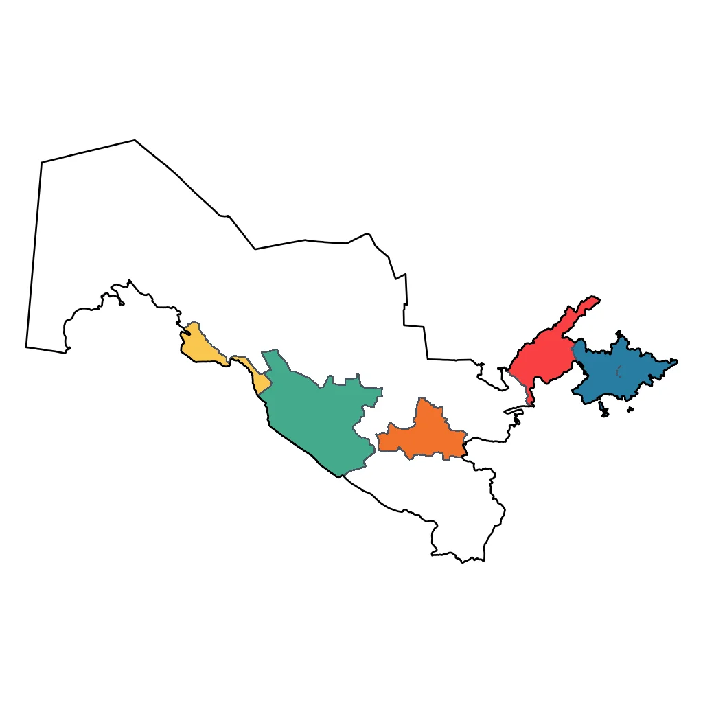 Map showing regions suitable for Road Trips & Scenic in Uzbekistan. Overall suitability: very_good.