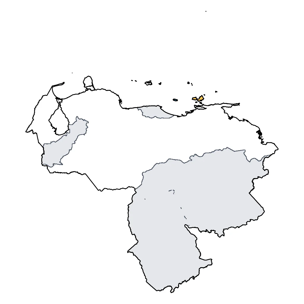 Map showing regions suitable for Beach & Sea in Venezuela. Overall suitability: excellent.