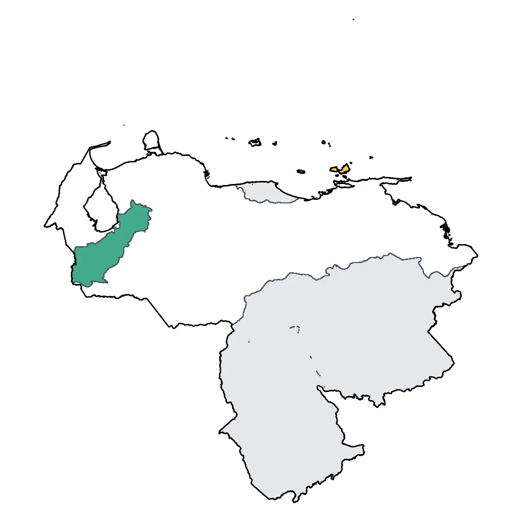 Map showing regions suitable for Sports & Active in Venezuela. Overall suitability: excellent.
