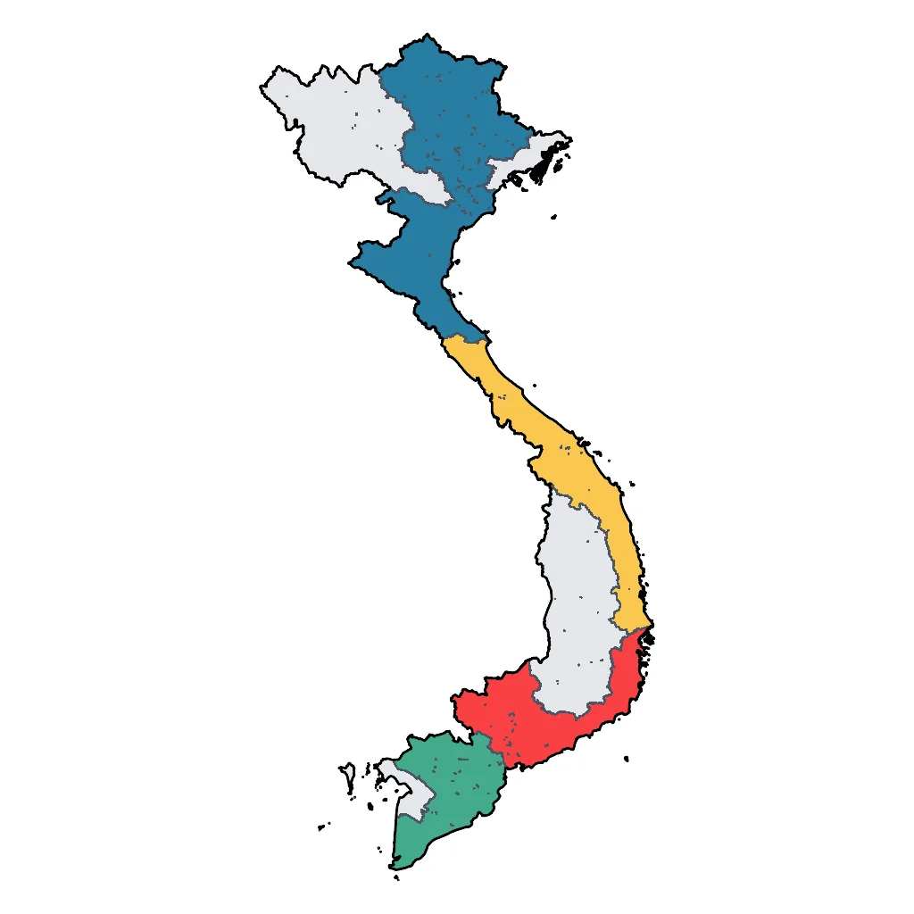 Map showing regions suitable for City & Cultural in Vietnam. Overall suitability: excellent.