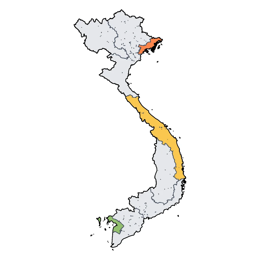 Map showing regions suitable for Relaxation & Wellness in Vietnam. Overall suitability: very_good.