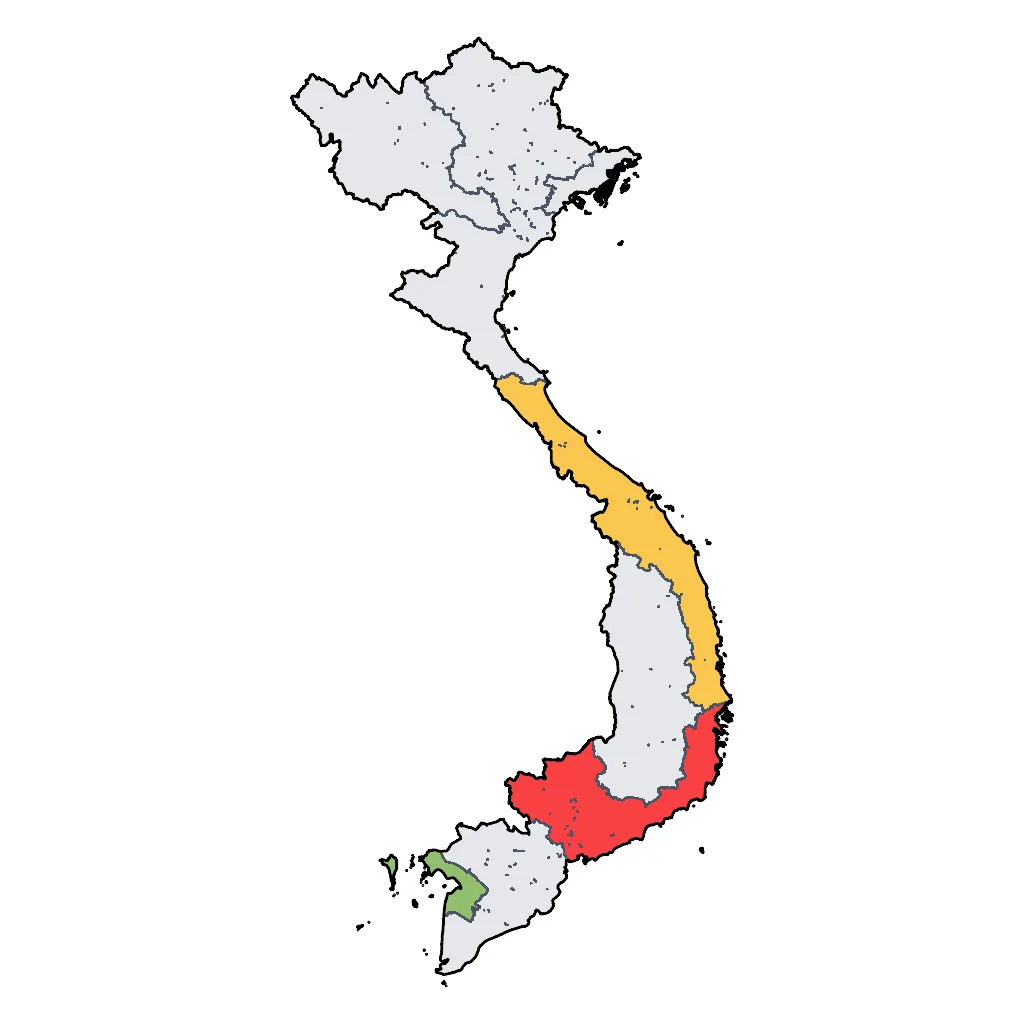 Map showing regions suitable for Theme Park & Entertainment in Vietnam. Overall suitability: good.