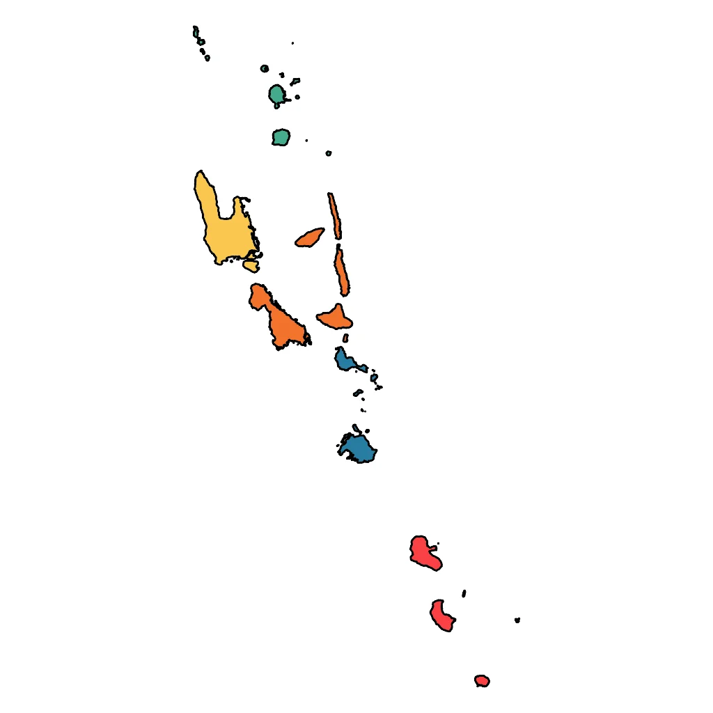 Map showing regions suitable for Sports & Active in Vanuatu. Overall suitability: very_good.