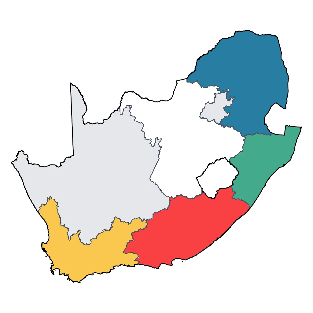 Map showing regions suitable for Sports & Active in South Africa. Overall suitability: very_good.