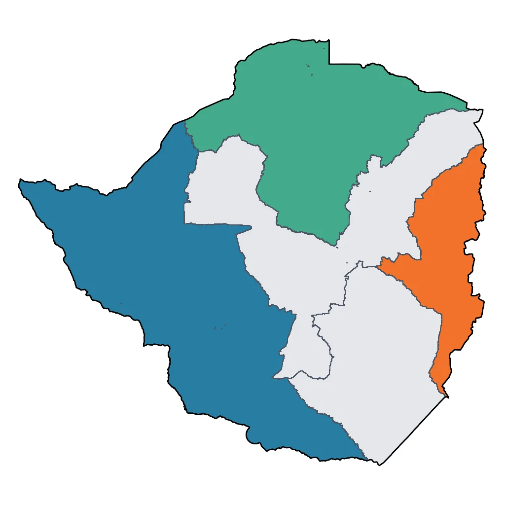 Map showing regions suitable for Adventure & Nature in Zimbabwe. Overall suitability: excellent.