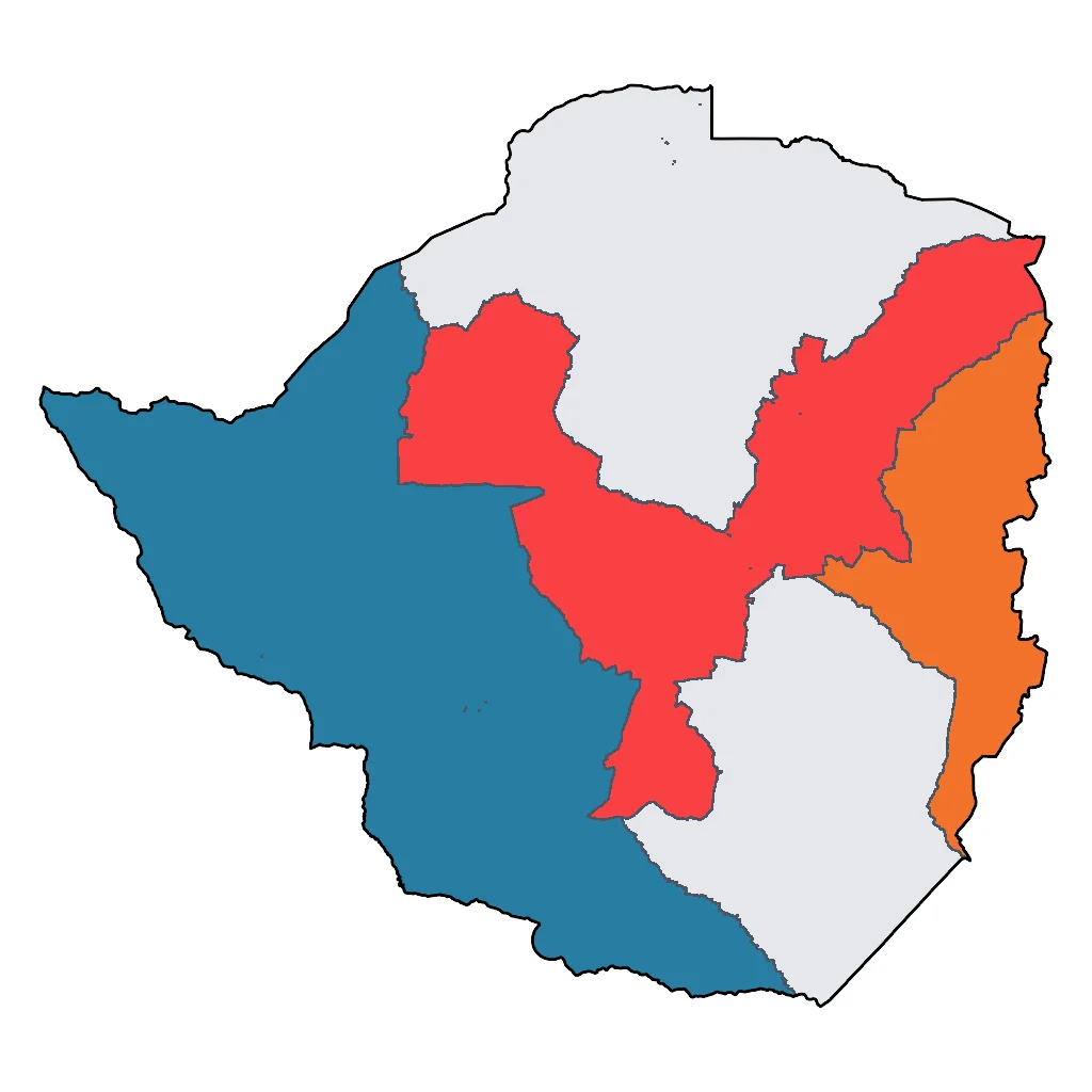 Map showing regions suitable for Road Trips & Scenic in Zimbabwe. Overall suitability: good.